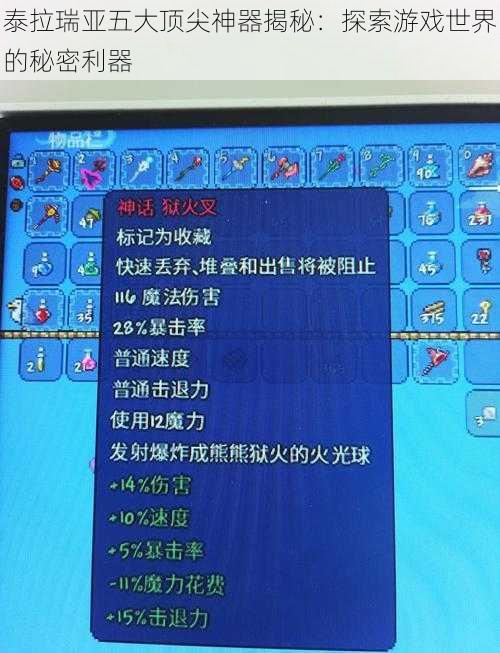 泰拉瑞亚五大顶尖神器揭秘：探索游戏世界的秘密利器