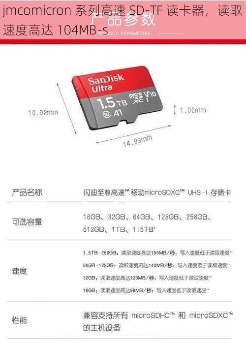 jmcomicron 系列高速 SD-TF 读卡器，读取速度高达 104MB-s