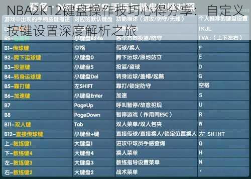NBA2K12键盘操作技巧心得分享：自定义按键设置深度解析之旅