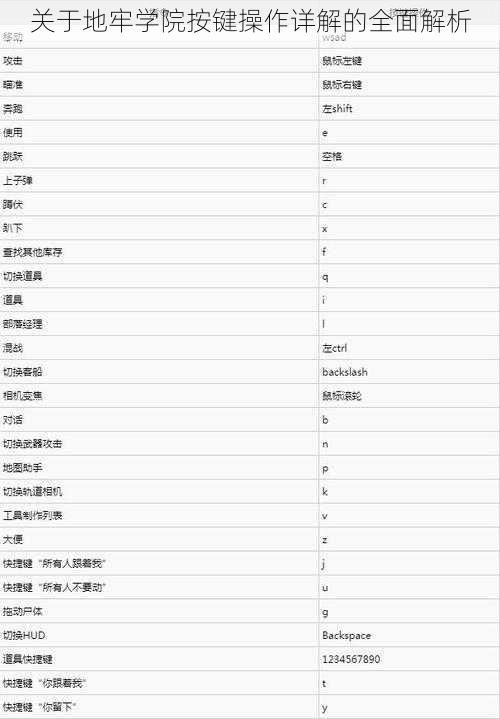 关于地牢学院按键操作详解的全面解析