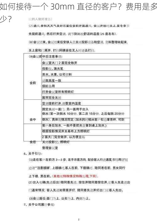 如何接待一个 30mm 直径的客户？费用是多少？