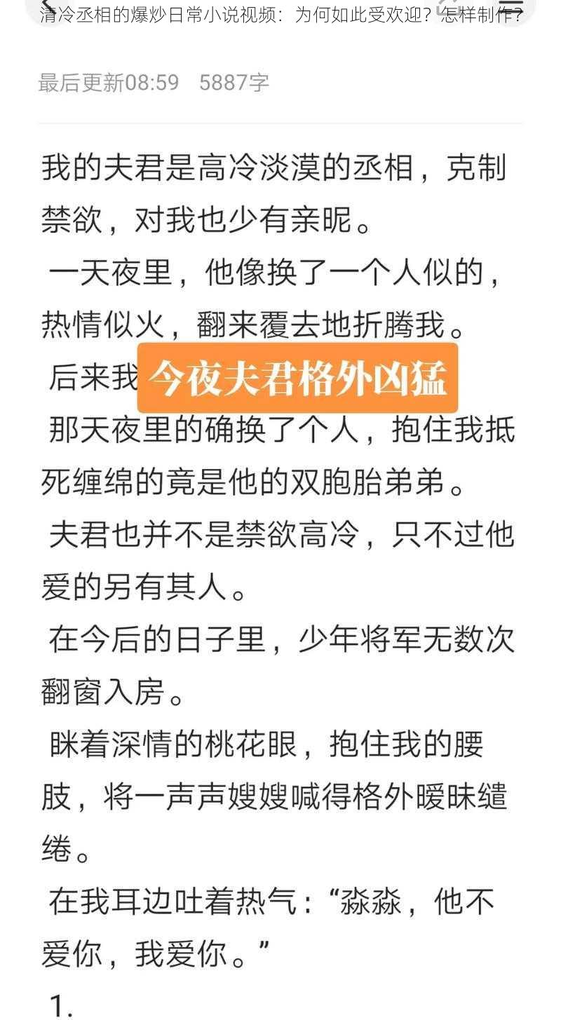 清冷丞相的爆炒日常小说视频：为何如此受欢迎？怎样制作？