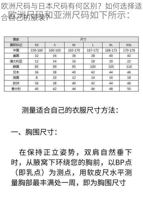 欧洲尺码与日本尺码有何区别？如何选择适合自己的服装？