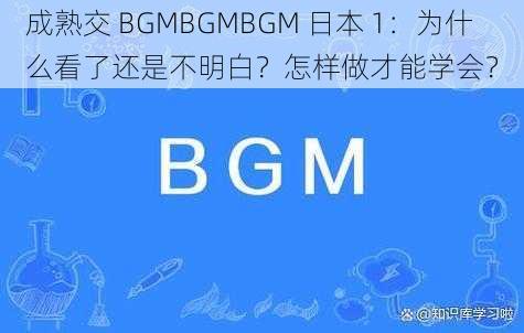 成熟交 BGMBGMBGM 日本 1：为什么看了还是不明白？怎样做才能学会？