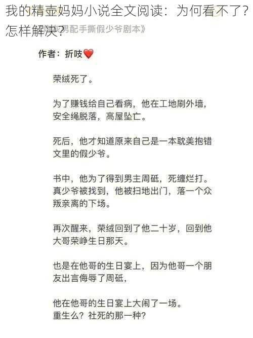 我的精壶妈妈小说全文阅读：为何看不了？怎样解决？